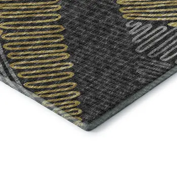 10' X 14' Gray Gold And Black Botanical Leaves Washable Area Rug With UV Protection