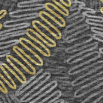 10' X 14' Gray Gold And Black Botanical Leaves Washable Area Rug With UV Protection