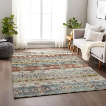 3' X 5' Desert Sand Rust And Ivory Tribal Washable Area Rug With UV Protection