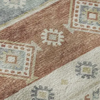 3' X 5' Desert Sand Rust And Ivory Tribal Washable Area Rug With UV Protection