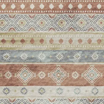3' X 5' Desert Sand Rust And Ivory Tribal Washable Area Rug With UV Protection