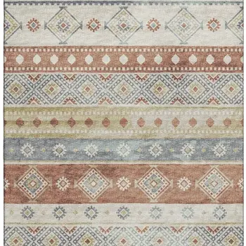 8' X 10' Desert Sand Rust And Ivory Tribal Washable Area Rug With UV Protection