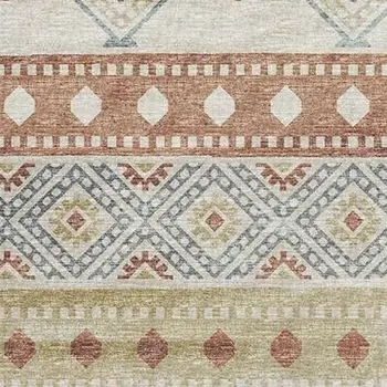 9' X 12' Desert Sand Rust And Ivory Tribal Washable Area Rug With UV Protection