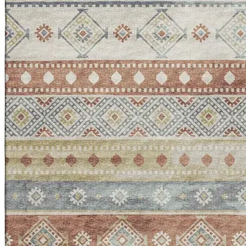 10' X 14' Desert Sand Rust And Ivory Tribal Washable Area Rug With UV Protection