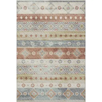 10' X 14' Desert Sand Rust And Ivory Tribal Washable Area Rug With UV Protection
