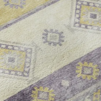 8' X 10' Purple Ivory And Gold Tribal Washable Area Rug With UV Protection