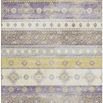 8' X 10' Purple Ivory And Gold Tribal Washable Area Rug With UV Protection