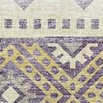9' X 12' Purple Ivory And Gold Tribal Washable Area Rug With UV Protection