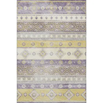 9' X 12' Purple Ivory And Gold Tribal Washable Area Rug With UV Protection