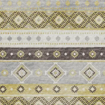 5' X 8' Gold Ivory And Gray Tribal Washable Area Rug With UV Protection