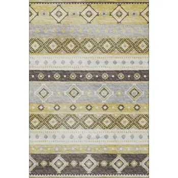 5' X 8' Gold Ivory And Gray Tribal Washable Area Rug With UV Protection
