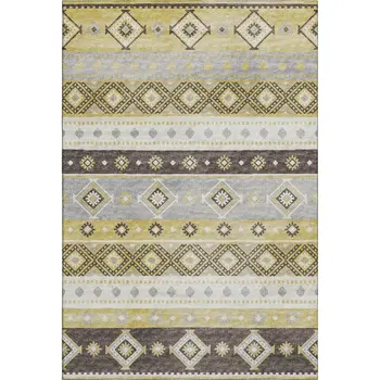 8' X 10' Gold Ivory And Gray Tribal Washable Area Rug With UV Protection