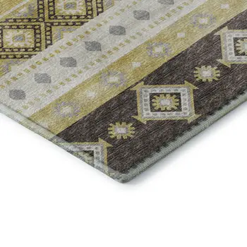 8' X 10' Gold Ivory And Gray Tribal Washable Area Rug With UV Protection