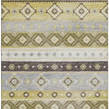 8' X 10' Gold Ivory And Gray Tribal Washable Area Rug With UV Protection