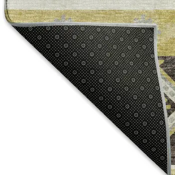9' X 12' Gold Ivory And Gray Tribal Washable Area Rug With UV Protection