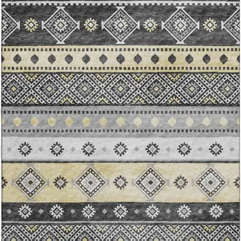 8' X 10' Gray Beige And Ivory Tribal Washable Area Rug With UV Protection