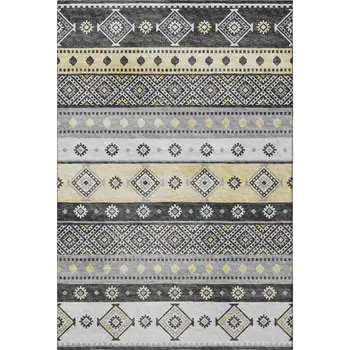 8' X 10' Gray Beige And Ivory Tribal Washable Area Rug With UV Protection
