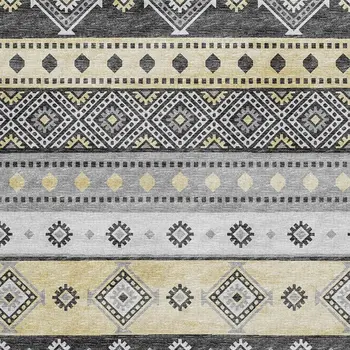9' X 12' Gray Beige And Ivory Tribal Washable Area Rug With UV Protection