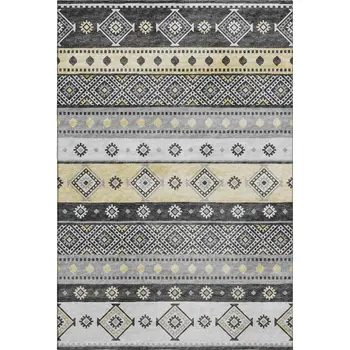 10' X 14' Gray Beige And Ivory Tribal Washable Area Rug With UV Protection