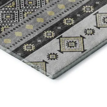 10' X 14' Gray Beige And Ivory Tribal Washable Area Rug With UV Protection