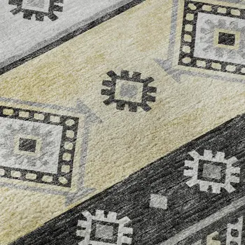 10' X 14' Gray Beige And Ivory Tribal Washable Area Rug With UV Protection
