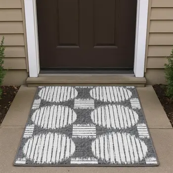 3' X 5' Gray And Charcoal Geometric Washable Area Rug With UV Protection