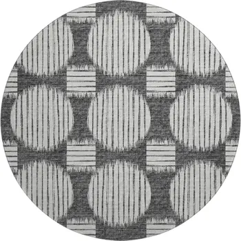 8' Gray And Charcoal Geometric Washable Round Rug With UV Protection