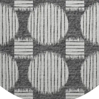 8' Gray And Charcoal Geometric Washable Round Rug With UV Protection