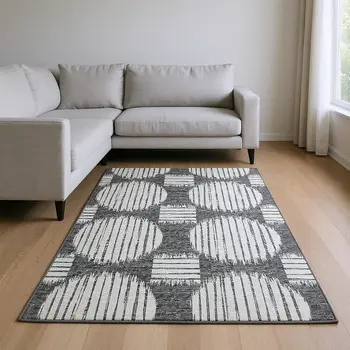 10' X 14' Gray And Charcoal Geometric Washable Area Rug With UV Protection