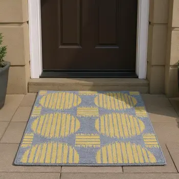 3' X 5' Gold And Gray Geometric Washable Area Rug With UV Protection