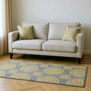 5' X 8' Gold And Gray Geometric Washable Area Rug With UV Protection