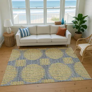 9' X 12' Gold And Gray Geometric Washable Area Rug With UV Protection