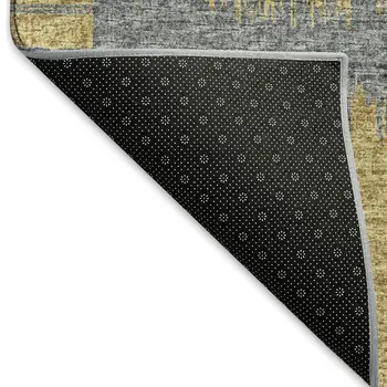9' X 12' Gold And Gray Geometric Washable Area Rug With UV Protection