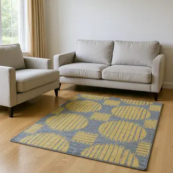 9' X 12' Gold And Gray Geometric Washable Area Rug With UV Protection