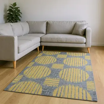 10' X 14' Gold And Gray Geometric Washable Area Rug With UV Protection