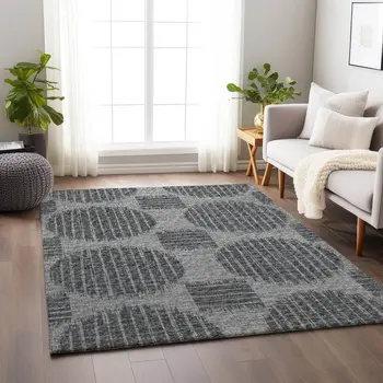 3' X 5' Graphite And Charcoal Geometric Washable Area Rug With UV Protection