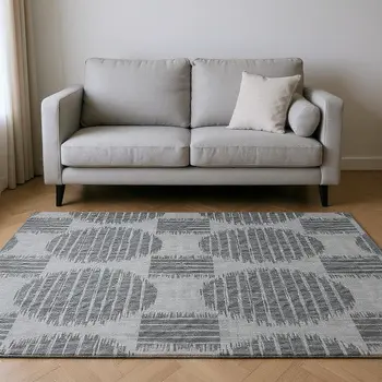 5' X 8' Graphite And Charcoal Geometric Washable Area Rug With UV Protection