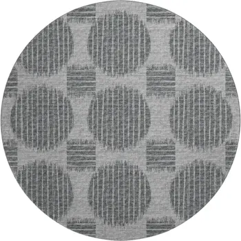 8' Graphite And Charcoal Geometric Washable Round Rug With UV Protection