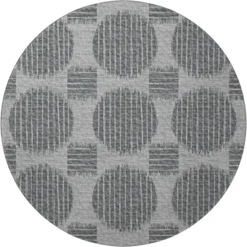 8' Graphite And Charcoal Geometric Washable Round Rug With UV Protection