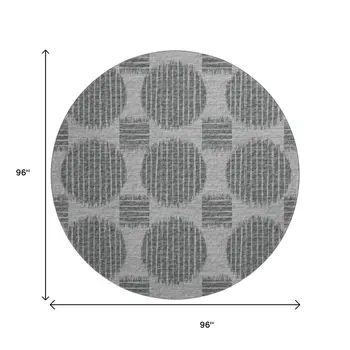 8' Graphite And Charcoal Geometric Washable Round Rug With UV Protection