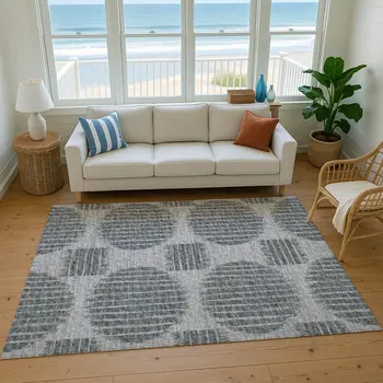 8' X 10' Graphite And Charcoal Geometric Washable Area Rug With UV Protection