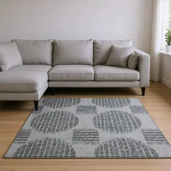 8' X 10' Graphite And Charcoal Geometric Washable Area Rug With UV Protection