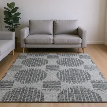 9' X 12' Graphite And Charcoal Geometric Washable Area Rug With UV Protection