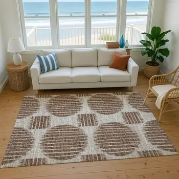3' X 5' Brown And Ivory Geometric Washable Area Rug With UV Protection