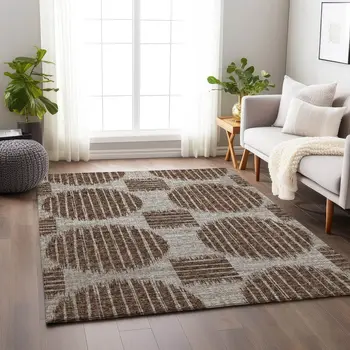 3' X 5' Brown And Ivory Geometric Washable Area Rug With UV Protection