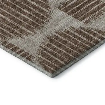 3' X 5' Brown And Ivory Geometric Washable Area Rug With UV Protection
