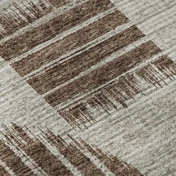 3' X 5' Brown And Ivory Geometric Washable Area Rug With UV Protection