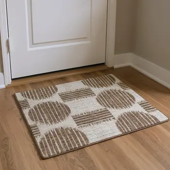 3' X 5' Brown And Ivory Geometric Washable Area Rug With UV Protection