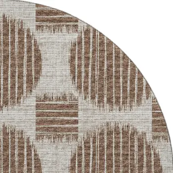 8' Brown And Ivory Geometric Washable Round Rug With UV Protection