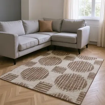 9' X 12' Brown And Ivory Geometric Washable Area Rug With UV Protection